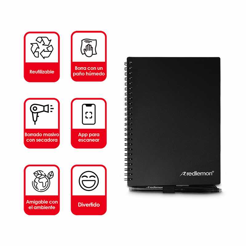 Cuaderno Inteligente Reutilizable De 50 Hojas 3 Plumas Redlemon