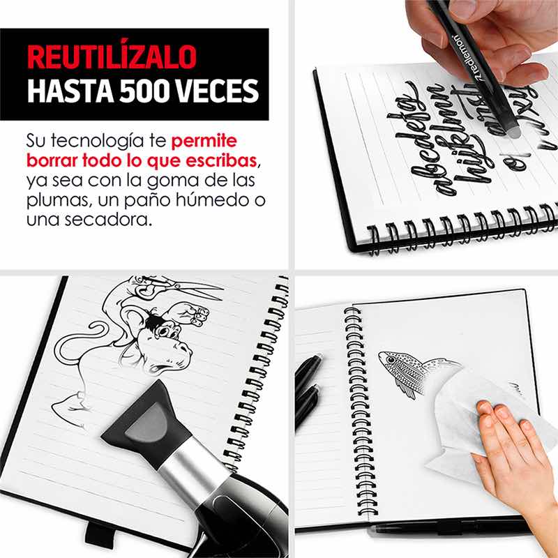 Cuaderno Inteligente Reutilizable De 50 Hojas 3 Plumas Redlemon