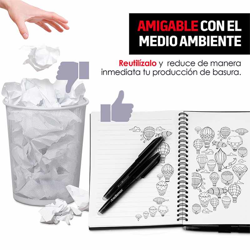 Cuaderno Inteligente Reutilizable De 50 Hojas 3 Plumas Redlemon