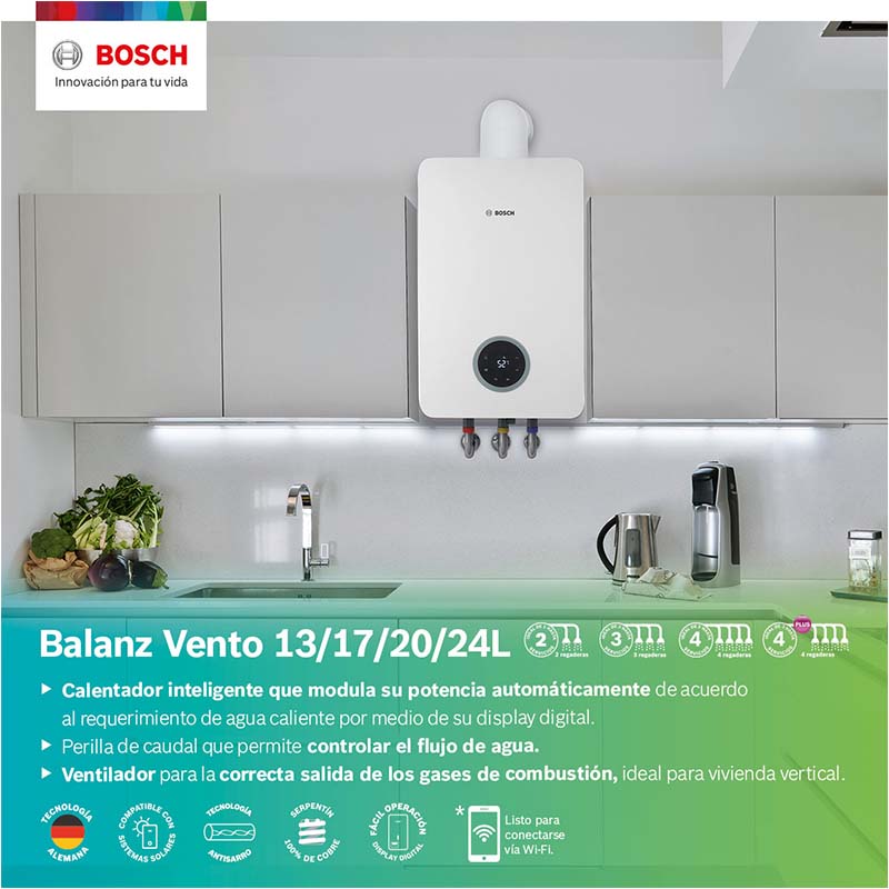 Calentador Paso Wi-Fi 4 Servicios Balanz Vento 20 Gas Bosch