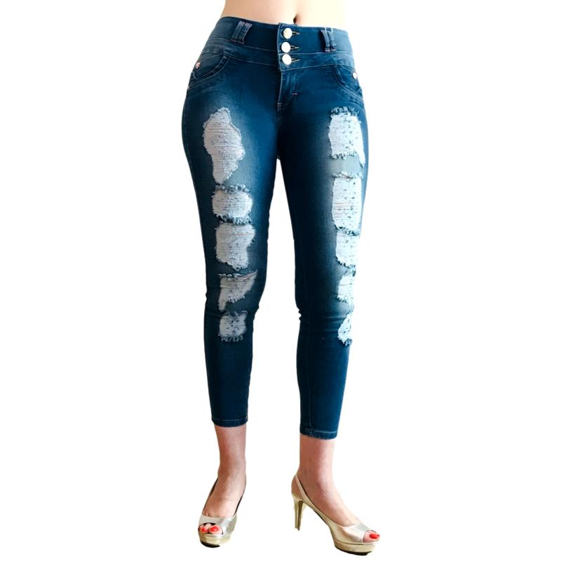 Jeans skinny mujer pantalón mezclilla colombianos rasgados rotos destrucción SB Bella
