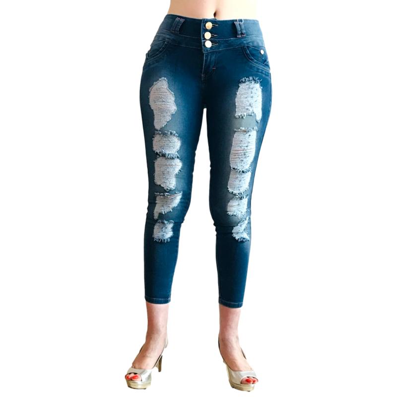 Jeans skinny mujer pantalón mezclilla colombianos rasgados rotos destrucción SB Bella