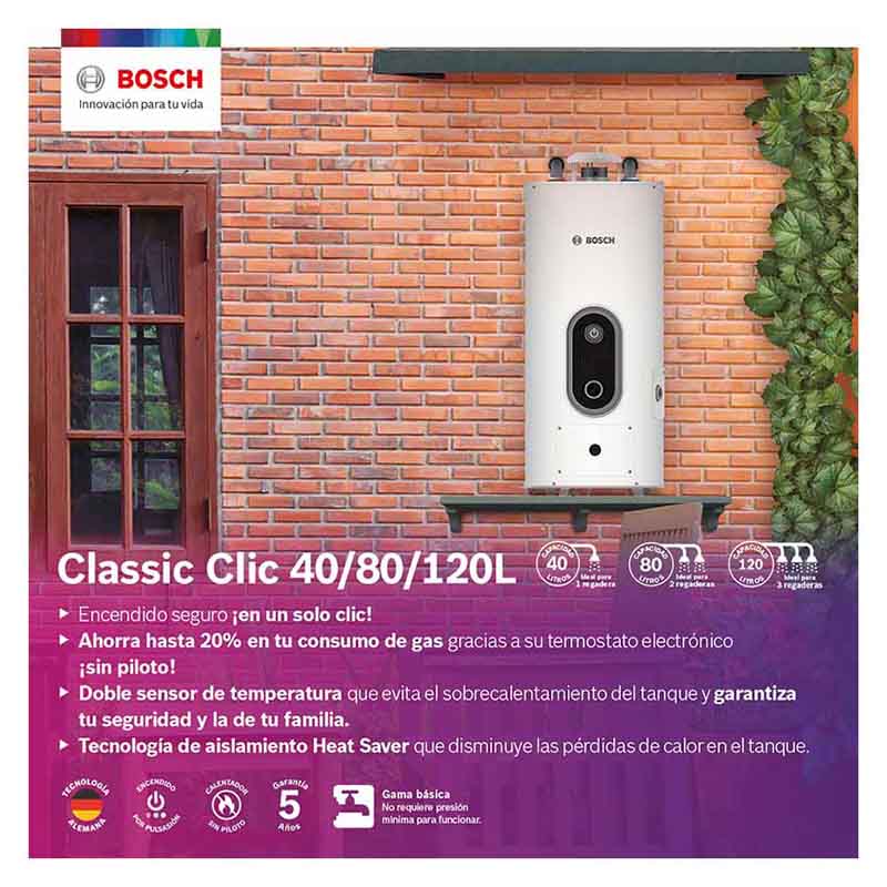 Calentador De Deposito 2 Servicios True 78 Gas Lp Bosch