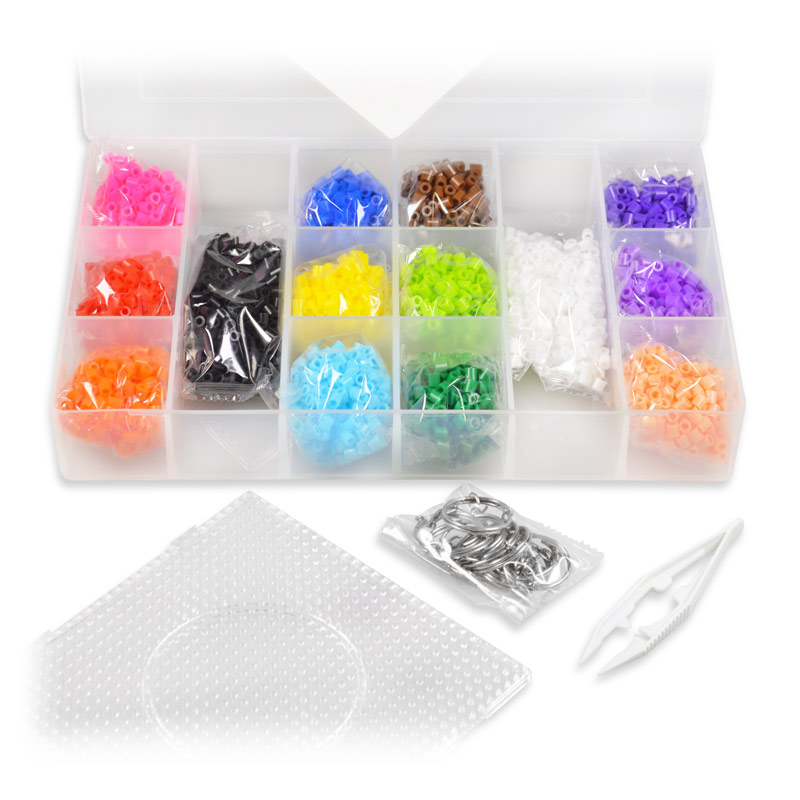 Kit Básico 4000 Beads MIDI 5mm, 1 Tablero, Pinza, Papel y Llaveros - Perler Pixel Art