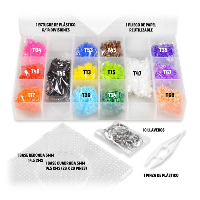 Kit Básico 4000 Beads MIDI 5mm, 1 Tablero, Pinza, Papel y Llaveros - Perler Pixel Art