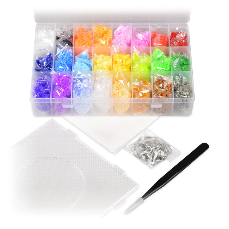 Kit Colosal 12,000 MINI Hama Beads de 2.6mm, Tablero, Pinza, Papel y Llaveros - Perler Pixel Art