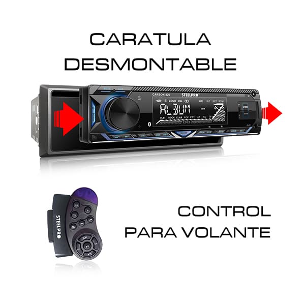 Steelpro Autoestereo Bluetooth Caratula Desmontable USB Aux 1 DIN