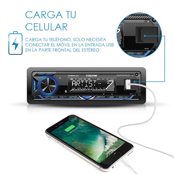 Steelpro Autoestereo Bluetooth Caratula Desmontable USB Aux 1 DIN