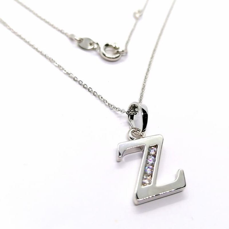 Dije Letra Z Baño de Rodio INCLUYE Cadena y Caja Para Regalo Farcelli Jewelry
