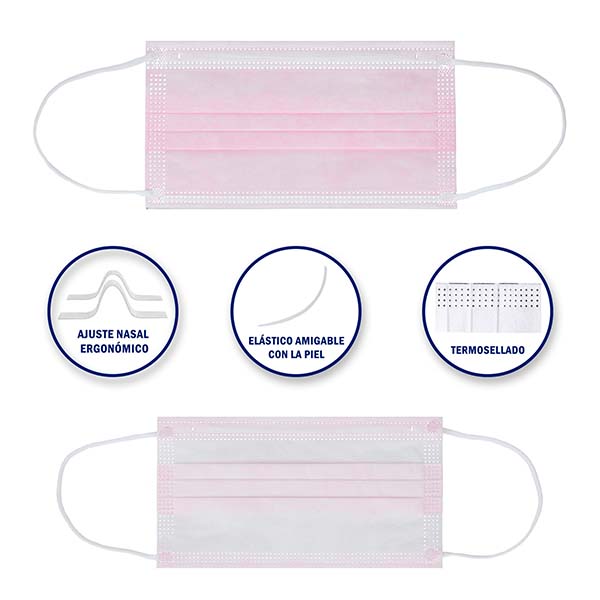 Cubrebocas Termosellado Tricapa Desechable 90 Pza Color Rosa JH Hokins Calidad Premium Grado Quirurgico Registro Sanitario