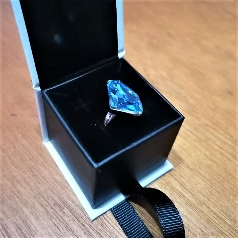 Anillo Cristal Swarovski Azul Celeste Baño Rodio Farcelli Jewelry INCLUYE CAJA PARA REGALO