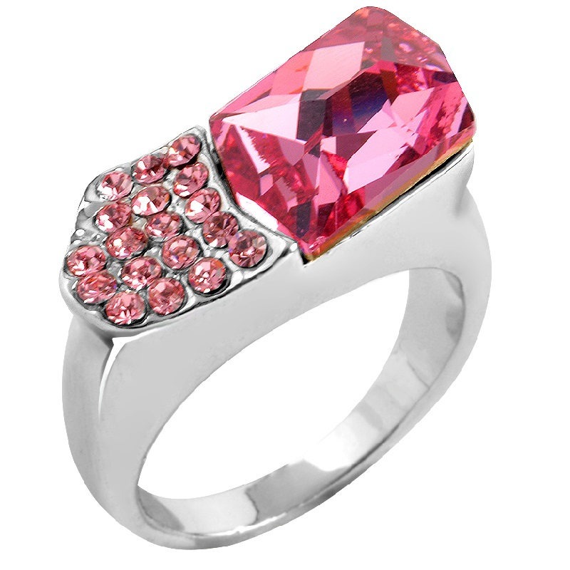 Anillo Cristales Swarovski Rosas Baño Rodio Farcelli Jewelry INCLUYE CAJA PARA REGALO