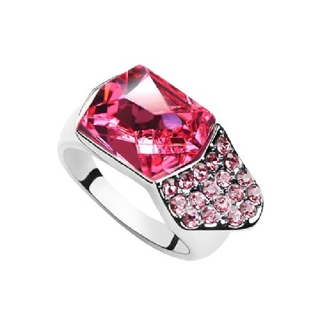 Anillo Cristales Swarovski Rosas Baño Rodio Farcelli Jewelry INCLUYE CAJA PARA REGALO