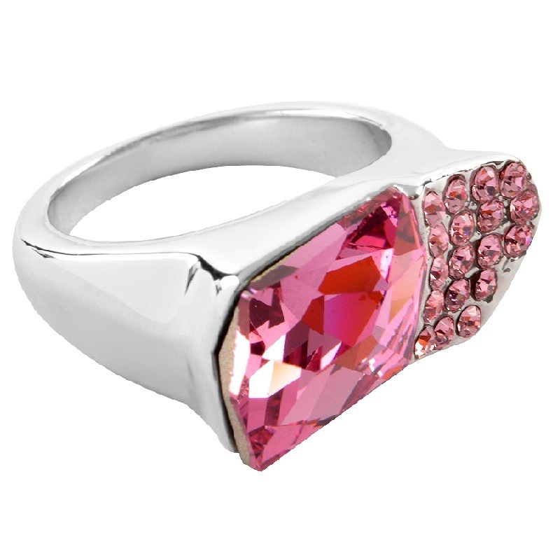 Anillo Cristales Swarovski Rosas Baño Rodio Farcelli Jewelry INCLUYE CAJA PARA REGALO