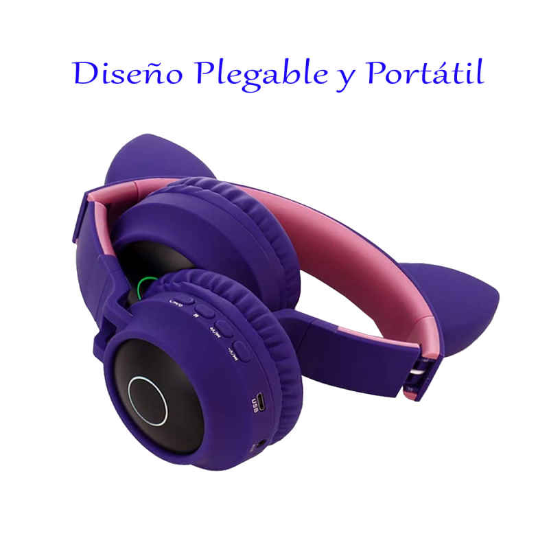 Audífonos Bluetooth Cat Orejas De Gato Con Luz Led Micro SD Auriculares Inalambricos