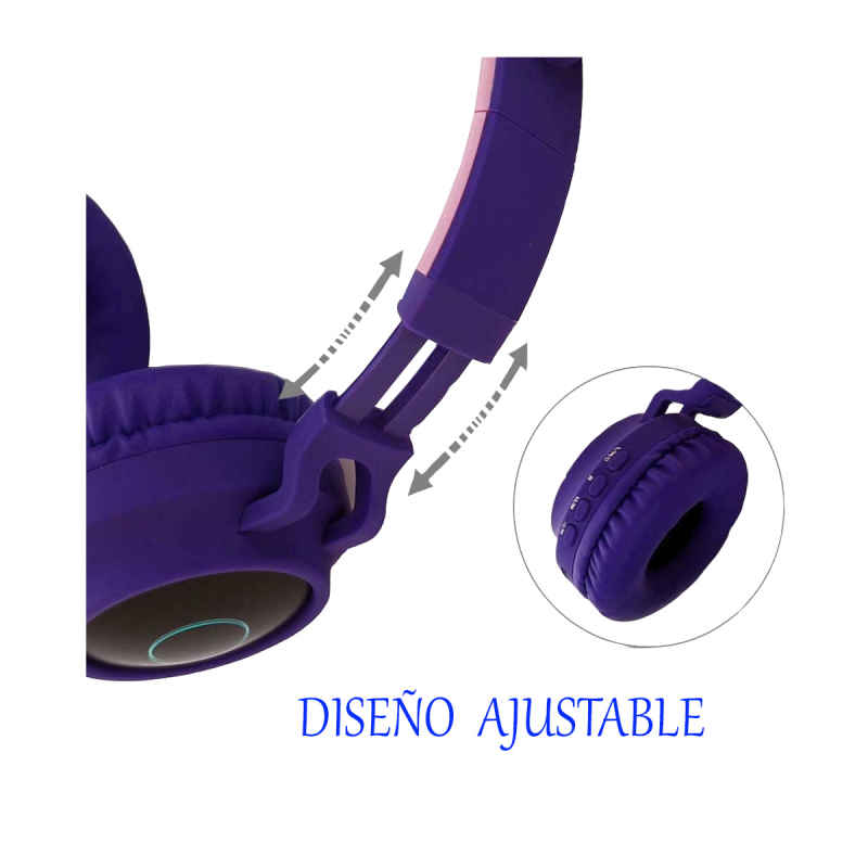 Audífonos Bluetooth Cat Orejas De Gato Con Luz Led Micro SD Auriculares Inalambricos