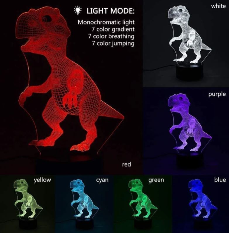 Lampara De Noche Usb Con Forma De Dinosaurio 3d