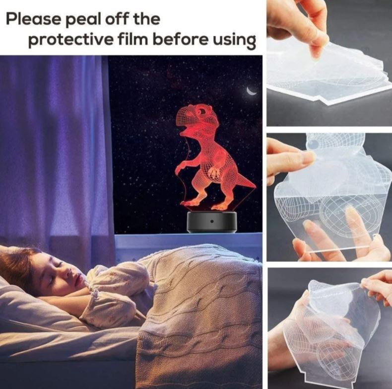 Lampara De Noche Usb Con Forma De Dinosaurio 3d