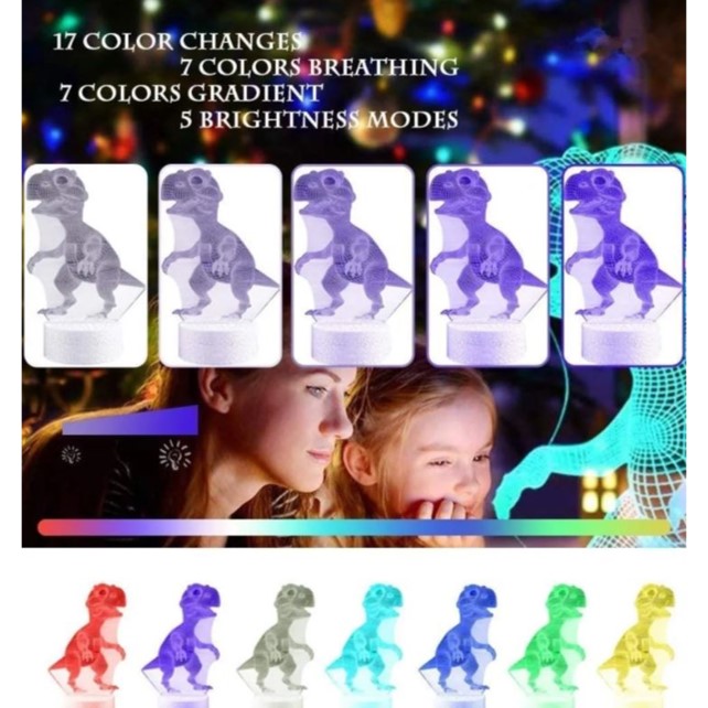 Lampara De Noche Usb Con Forma De Dinosaurio 3d