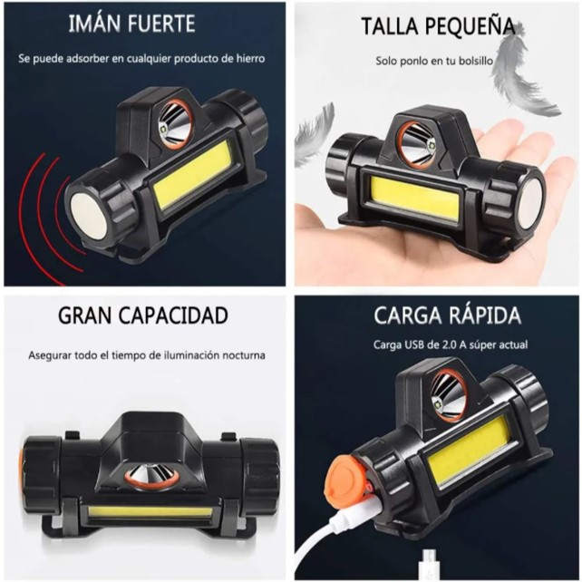 Linterna Frontal Led Usb Recargable Lámpara Para Acampar