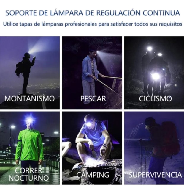 Linterna Frontal Led Usb Recargable Lámpara Para Acampar