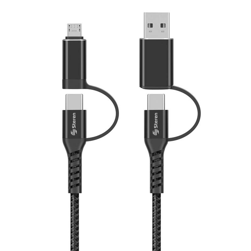 Cable 4 en 1, USB/USB C a Micro USB/USB C de 1 m