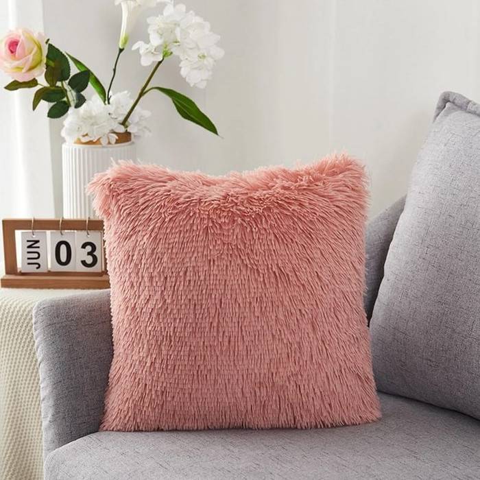 Cojín Decorativo Peludo tipo peluche 45X45CM, Felpa Suave para la decoración de salas, oficina o recamara