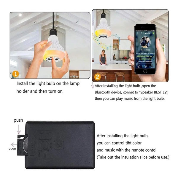 Foco Bocina Led Multicolor Bluetooth Control Remoto 12w