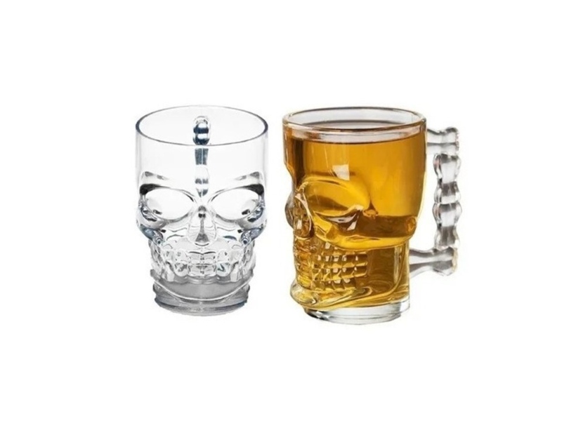 Taza Tarro De Cráneo Cristal Cervecero Calavera