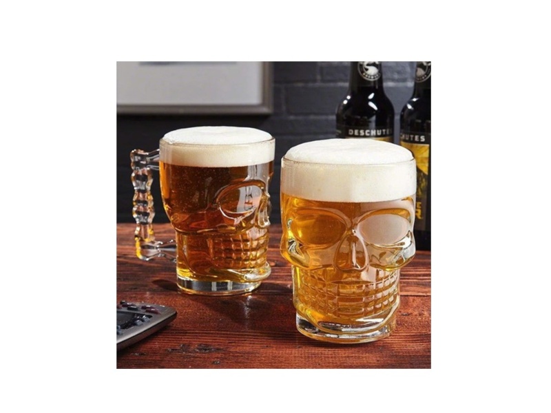 Taza Tarro De Cráneo Cristal Cervecero Calavera