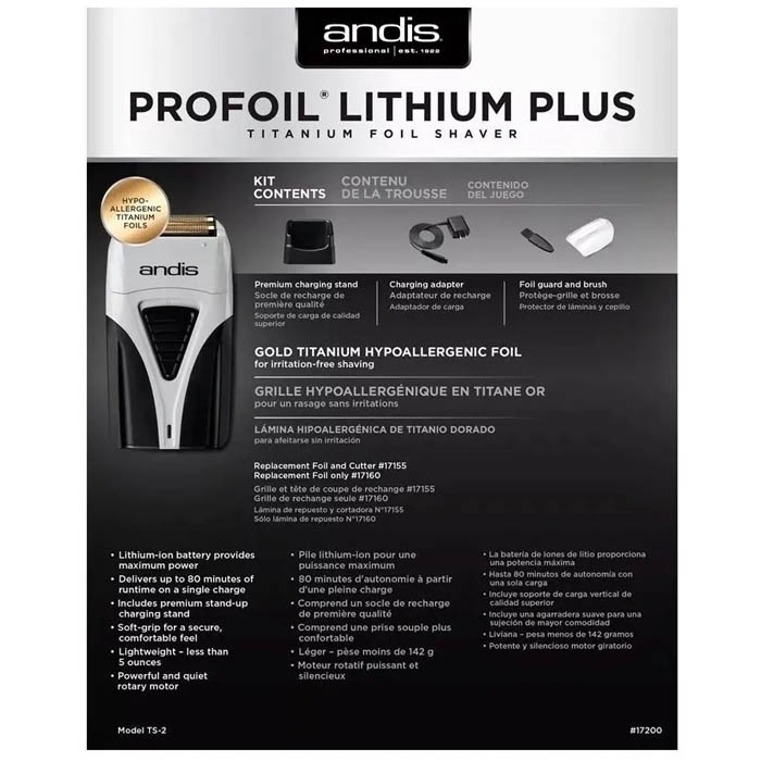 Rasuradora Andis Profoil Lithium Plus Titanium Shaver Base 