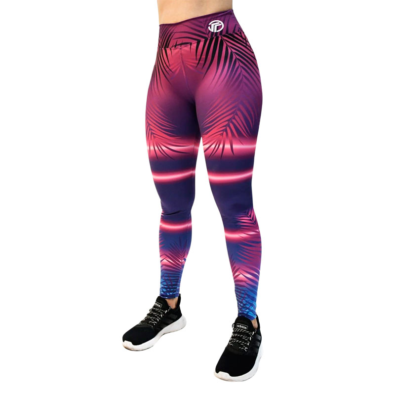 Leggins Deportivos para Dama Estampado Palmas Morado PRO772