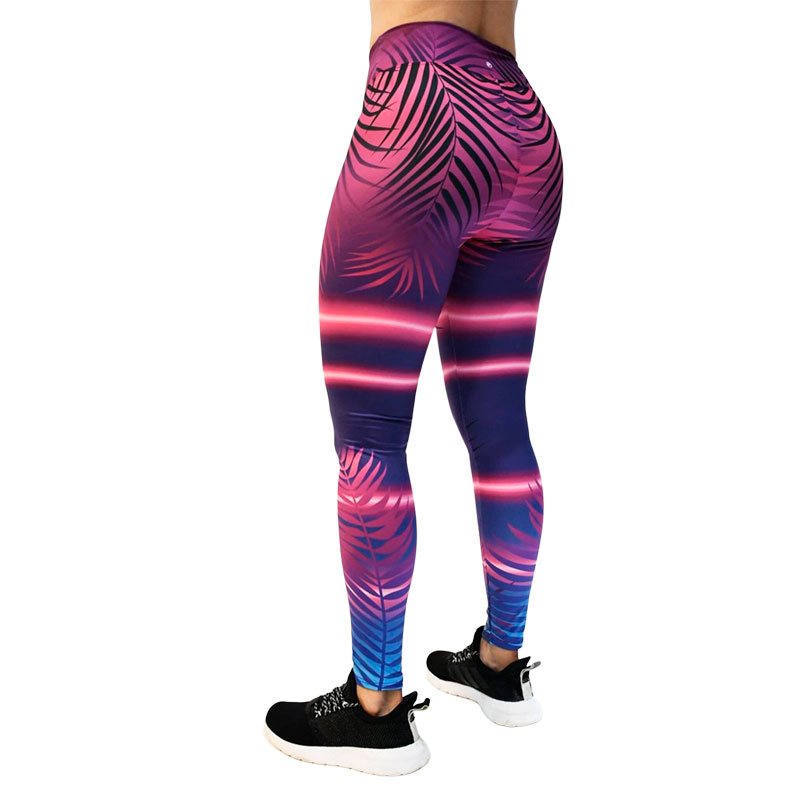 Leggins Deportivos para Dama Estampado Palmas Morado PRO772