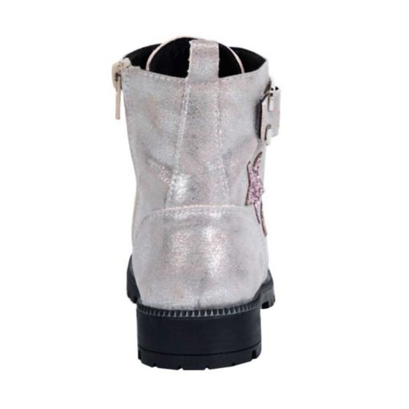 Bota Metálica Tipo Militar Para Niña Plateada Con Figuras 326