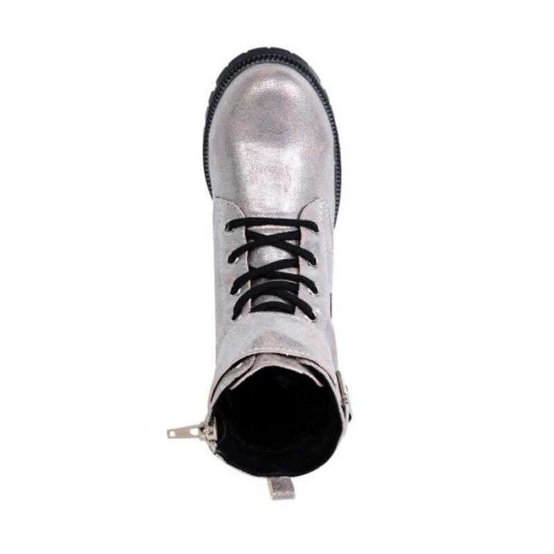 Bota Metálica Tipo Militar Para Niña Plateada Con Figuras 326