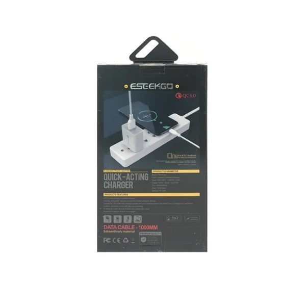 Cargador Qc3.0 de carga rapida tipo C Eseekgo. Blanco