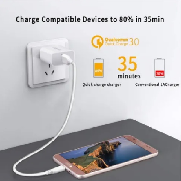 Cargador Qc3.0 de carga rapida tipo C Eseekgo. Blanco