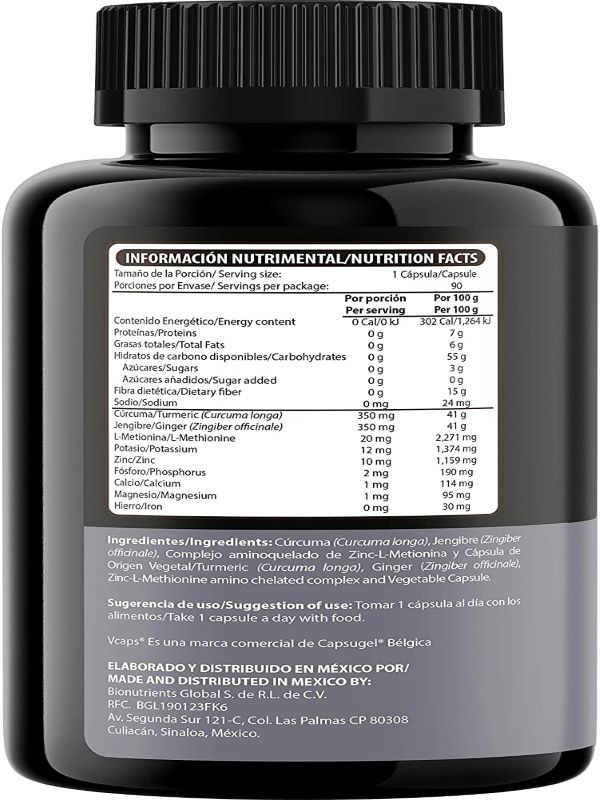 Zinc + cúrcuma + jengibre Wellthy 90 caps