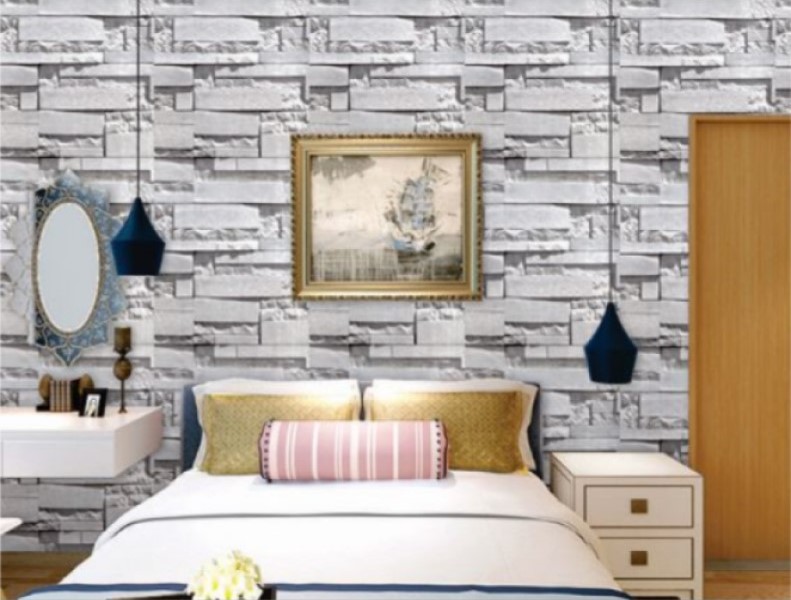 PAPEL TAPIZ PIEDRA LAJA GRIS ADHERIBLE 2m X 45cm TP04