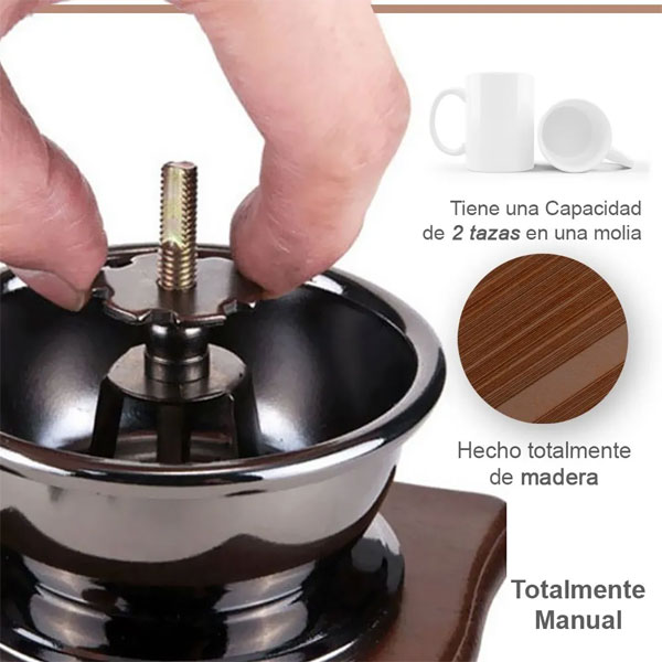 Molino Grano De Café Manual Portátil De Madera Vintage 