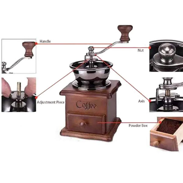 Molino Grano De Café Manual Portátil De Madera Vintage 