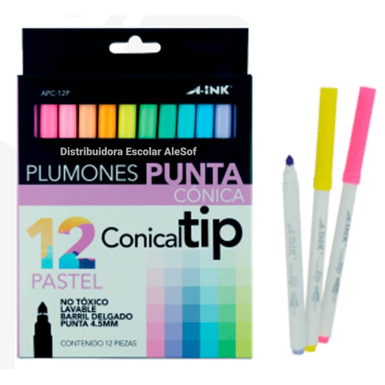 Plumón Punta Cónica Aink Caja Con 12 Piezas Colores Pastel