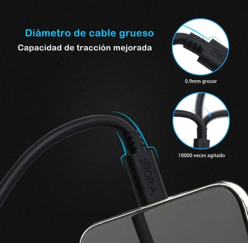 Cable Tipo V8 USB Carga Rapida Uso Rudo (Para Carga y Transferencia de Datos) USB 2.0 Blanco