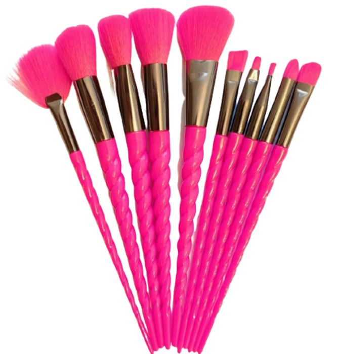 Set de 10 Brochas Para Maquillaje Unicornio Rosa Neon Fucsia