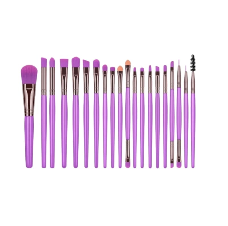 Set de 20 Brochas Para Maquillaje, Ojos, Cejas y Labios Morado Neon Professional