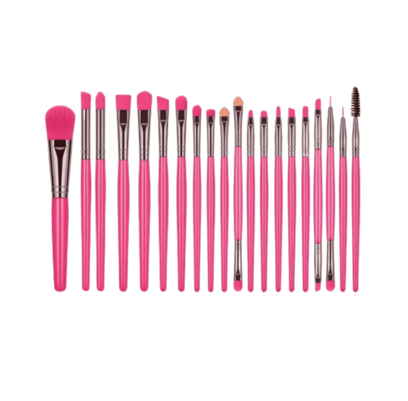 Set de 20 Brochas Para Maquillaje, Ojos, Cejas y Labios Rosa Neon Professional Fucsia
