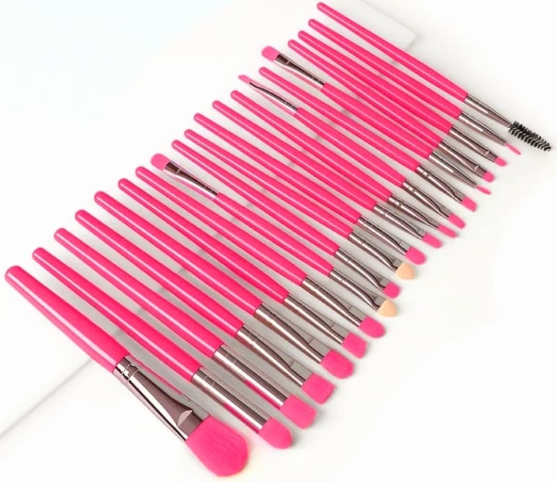 Set de 20 Brochas Para Maquillaje, Ojos, Cejas y Labios Rosa Neon Professional Fucsia