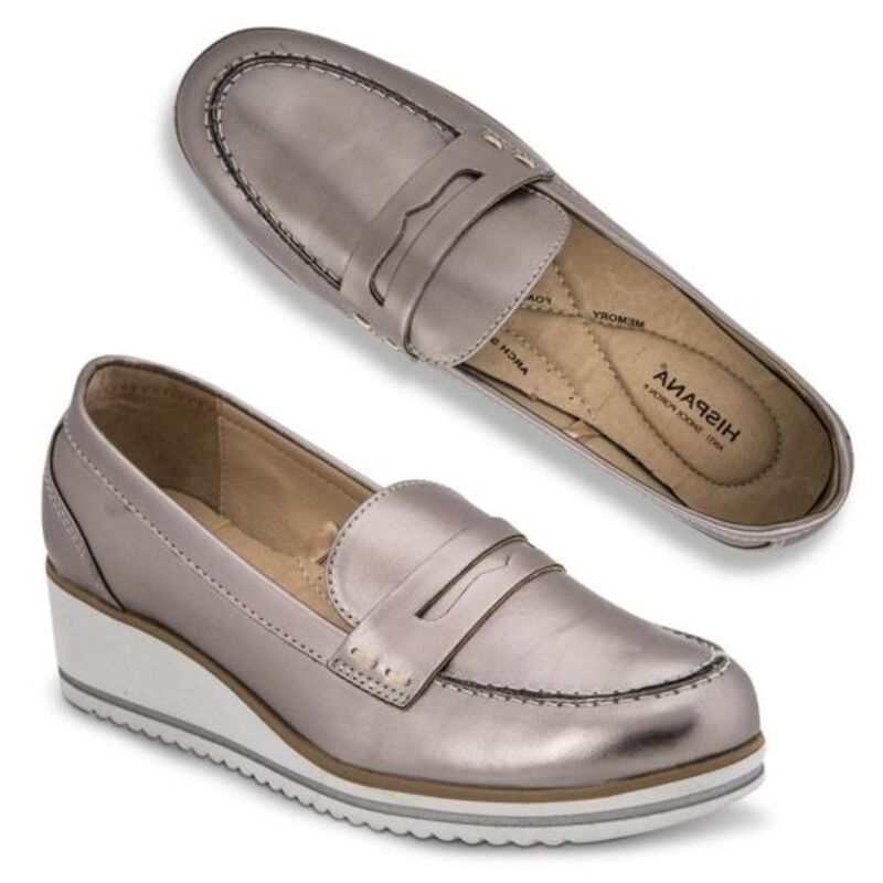 Zapatos Confort Para Mujer Con Plataforma Gris Metálico 309