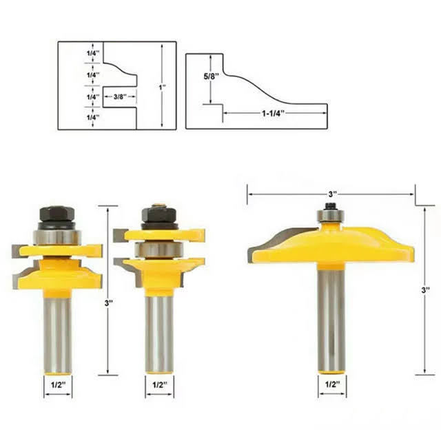 Kit 3 Brocas Fresas Router Tablero Puertas Gabinete Molduras