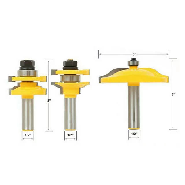 Kit 3 Brocas Fresas Router Tablero Puertas Gabinete Molduras